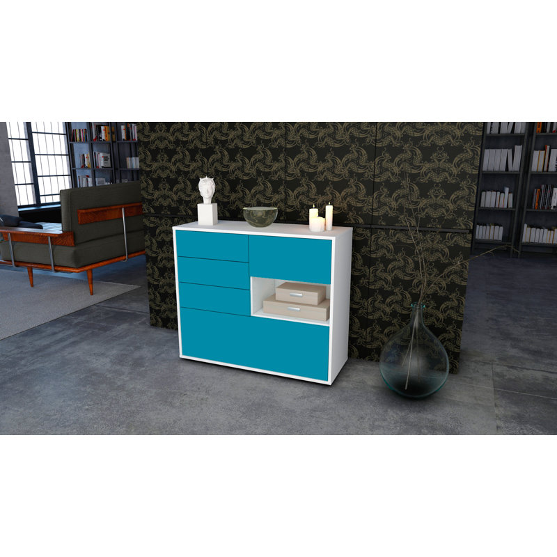 Pulaski 92 cm W Sideboard, White/Turquoise