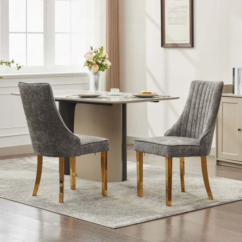 Chaises de salle à manger en chenille, Gris, Doré
