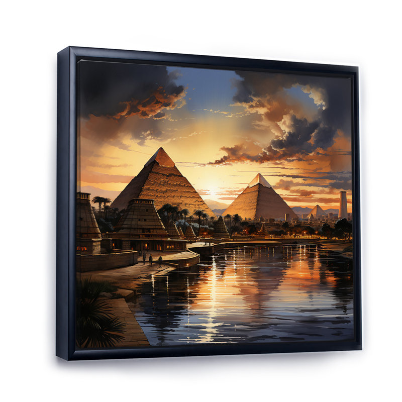Egypt Sunrise Over The Puramid II - Egyptians Wall Decor, H 36 po x l 36 po x P 1,5 po, Cadre flottant noir