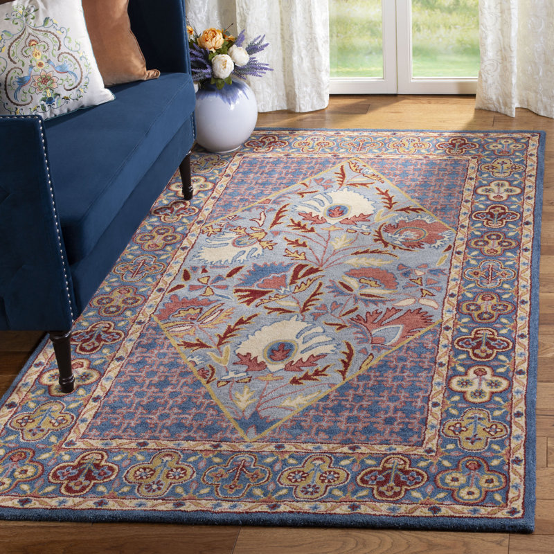 Antiquity Hand-Tufted Wool/Cotton Blue/Red Area Rug, Rectangle 6' x 9'