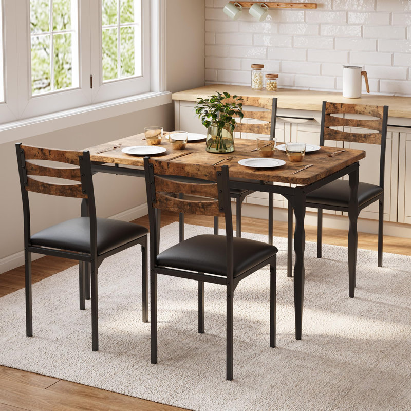 Ensemble de table de salle à manger 5 pièces pour 4 personnes avec chaises rembourrées, ensemble de cuisine peu encombrant avec pieds en spirale