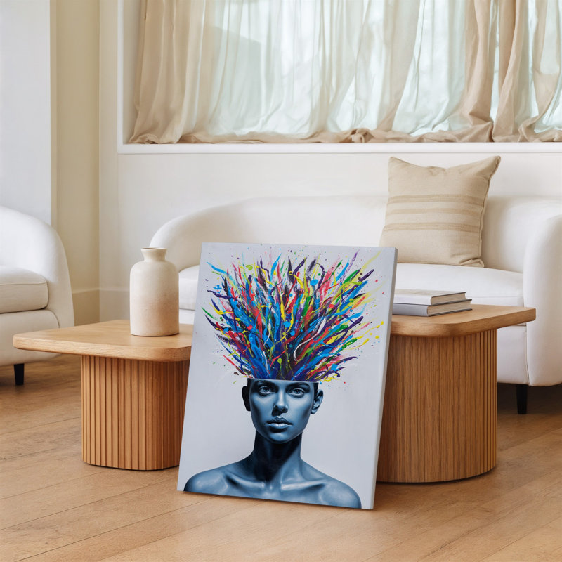 Toile, "Un portrait expressionniste saisissant" avec une tête d'art floral, H 14 po x l 11 po