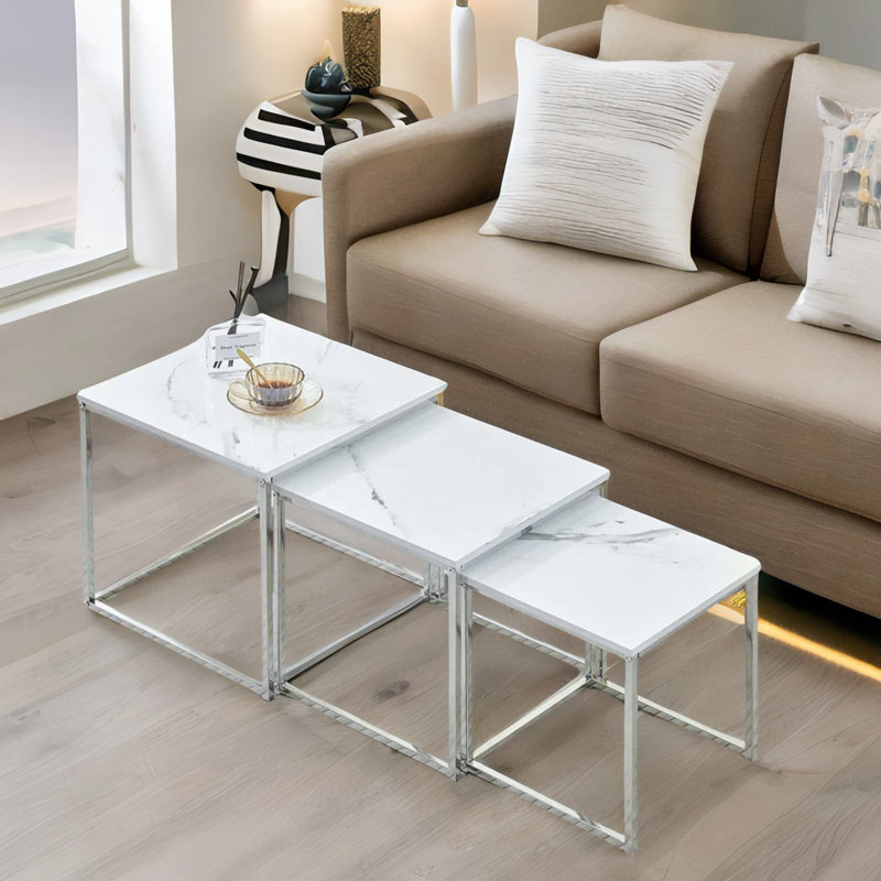 3 - Piece Living Room Table Set, White