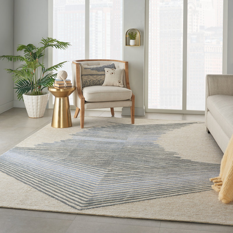 Tapis ivoire / gris touffeté à la main Lavonne, Rectangle 3 pi 9 po x 5 pi 9 po