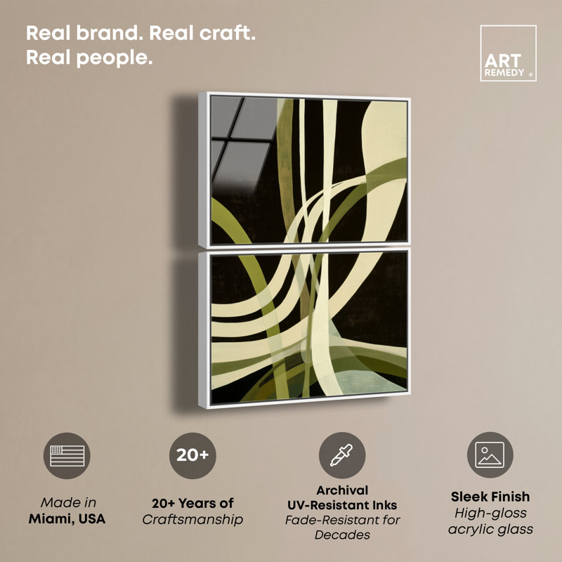 Ensemble d'art mural moderne bohème Olive Ribbons II, impression acrylique encadrée par Art Remedy, cadre blanc, 40 x 30