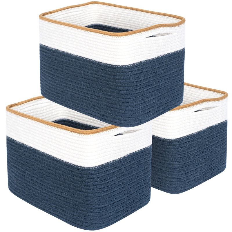 3-Pack Storage Baskets For Shelves, Playroom And Classroom Storage Basket, Decorative Storage Cube Bins, Woven Closet Organizers,Prussian Blue