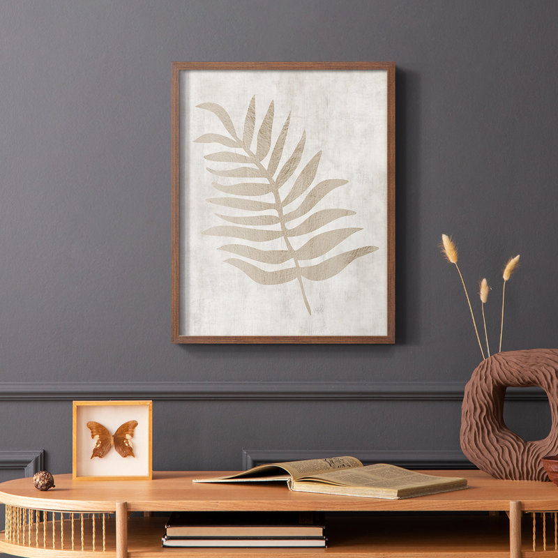 «Peaceful Palm II», reproduction encadrée - bois massif, Noir, Brun