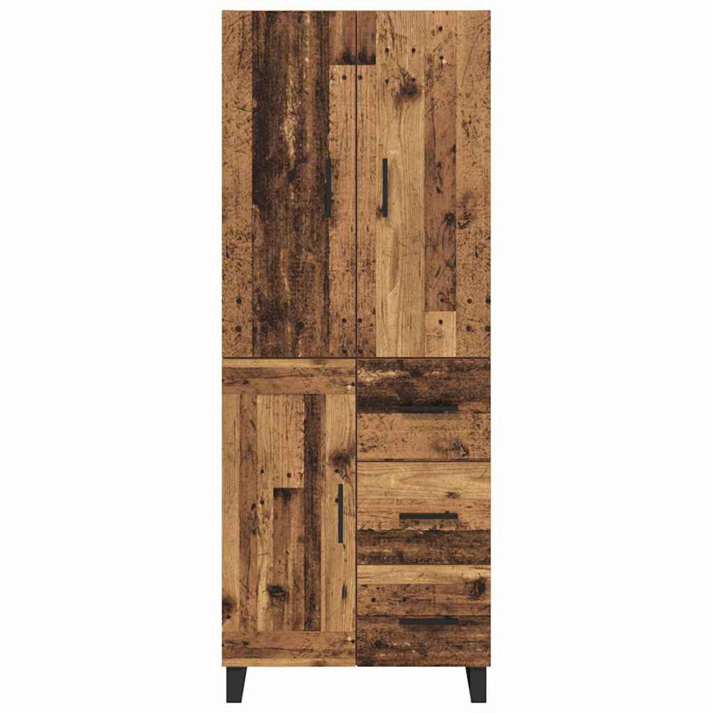  Highboard With Drawer 2 Pcs Black Oak Engineered Wood And Glass, Old Wood