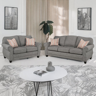 Baskerville Fabric Sofa & Loveseat Set, Gray