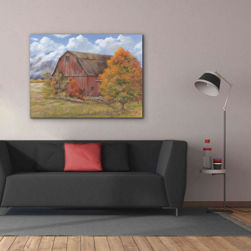 «Autumn Barn» par Pam Britton, estampe numérique sur toile, L 40 po x H 54 po x P 1,5 po