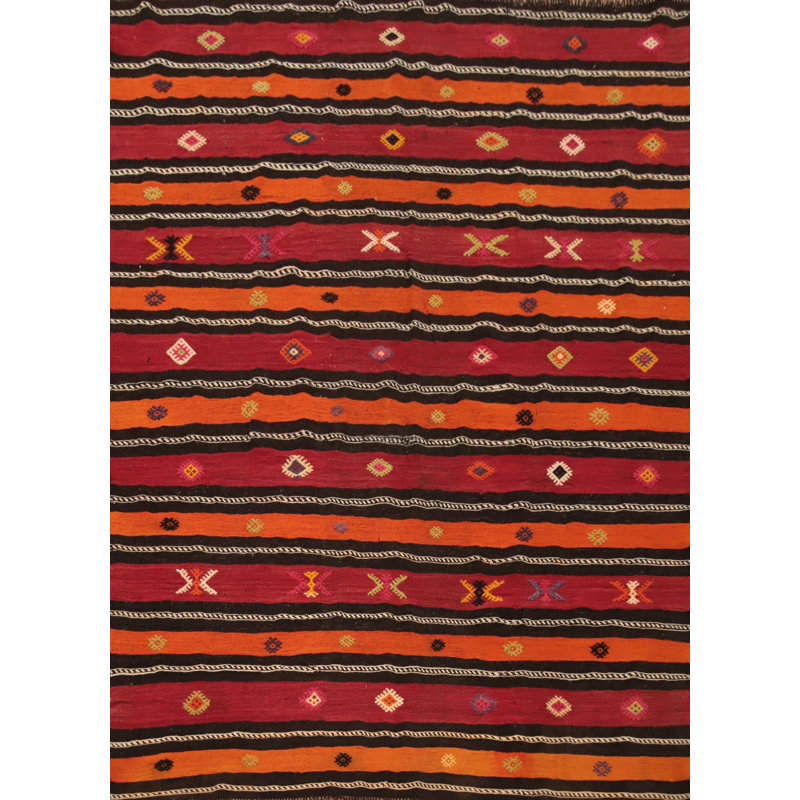 Tapis rayé en laine 6 x 8