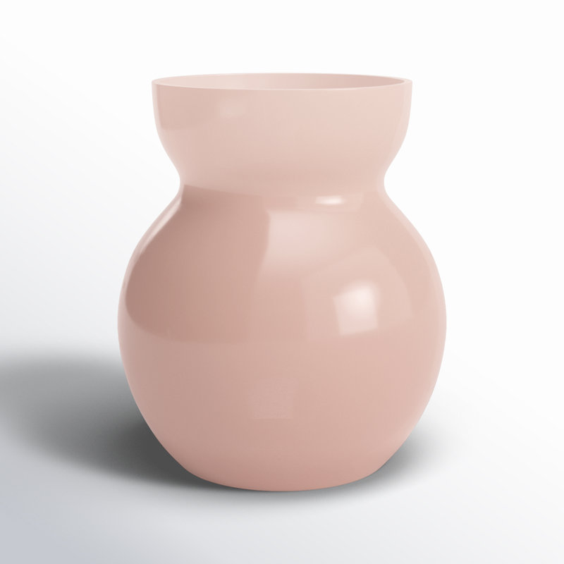 Handmade Glass Table Vase, Light Pink, 6.5" H x 5.5" W x 5.5" D