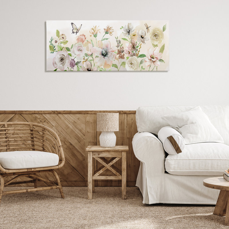 «Fluttering Insectes & Florals», art mural sur toile par Nan, H 20 po x l 48 po