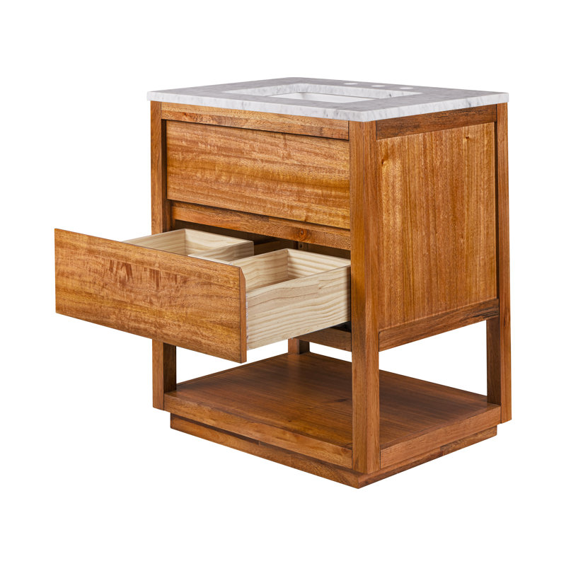 Tessa 30 In. Mango Wood Carrara White Marble Countertop Bath Vanity with Oil-Rubbed Bronze Faucet
