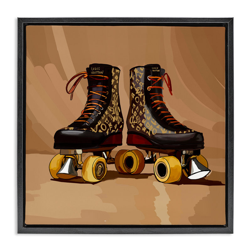 «Brown Roller Skates» par Amelia Noyes, Cadre flottant noir de jais, H 18 po x l 18 po