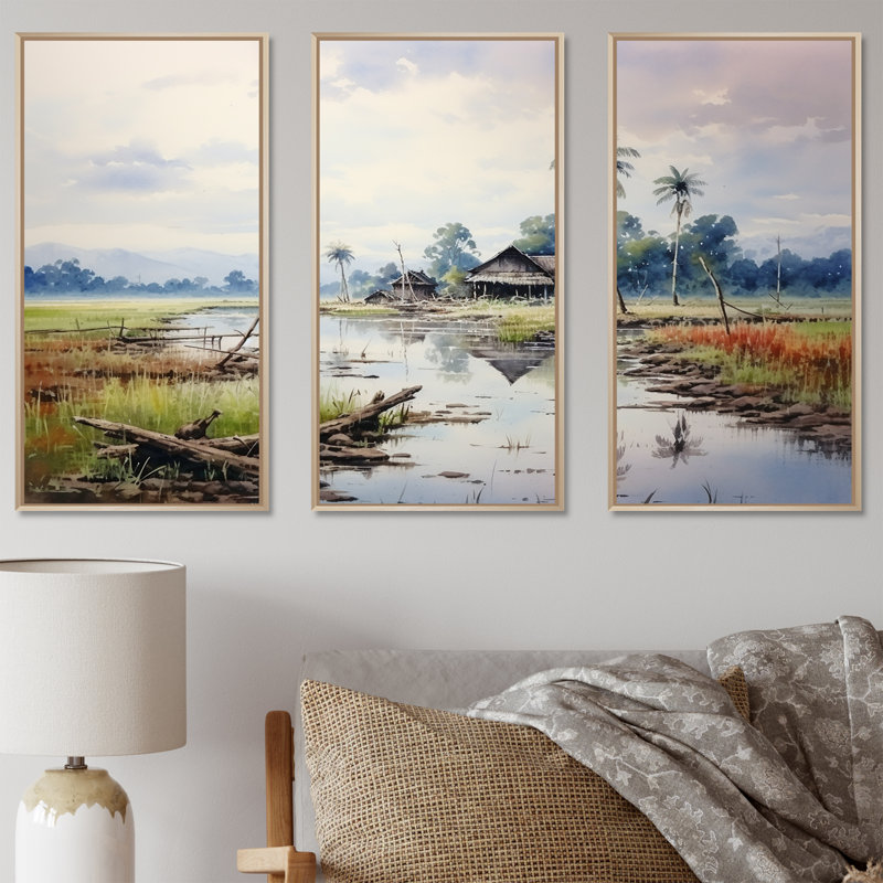 Indonésien sérénité, paysage tranquille - art mural Indonésie, Cadre flottant brun, H 40 po x l 61 po