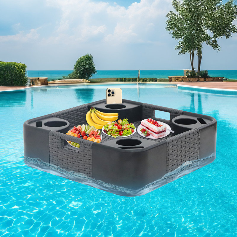 Wicker Floating Tray, Serving Tray for Pool ,Hot Tub Floating Tray, Gray