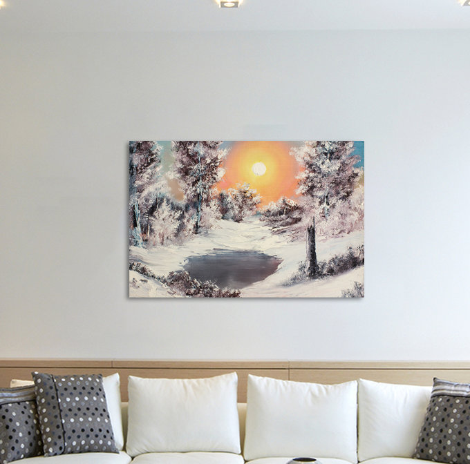 Gerahmtes Leinwandbild Malerische Winterlandschaft am See