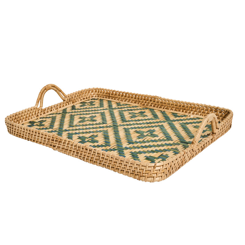 Villa Seville Tray - Chambray, 2" H x 13.5" W x 18" D, Brown/Green