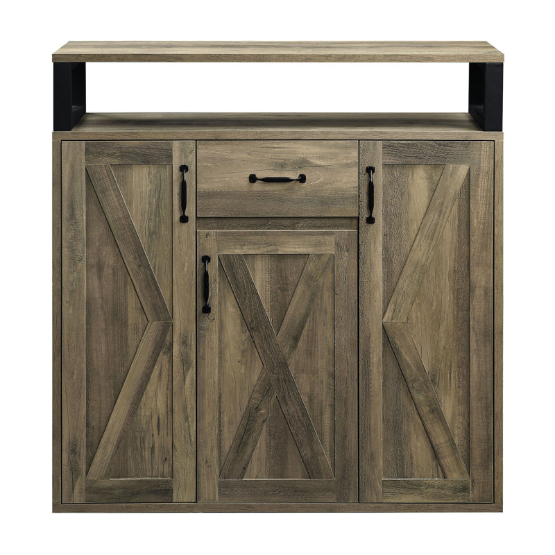 Rustic Oak Dining Server With Functional Shelves And Cup Holder Charming For Living Room