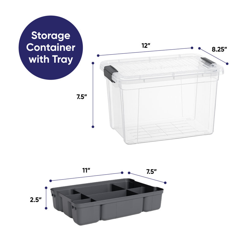  8,7 pte Bac de rangement transparent avec couvercle, boîte de rangement en plastique pour la maison, paquet de 24, 8,7 pte