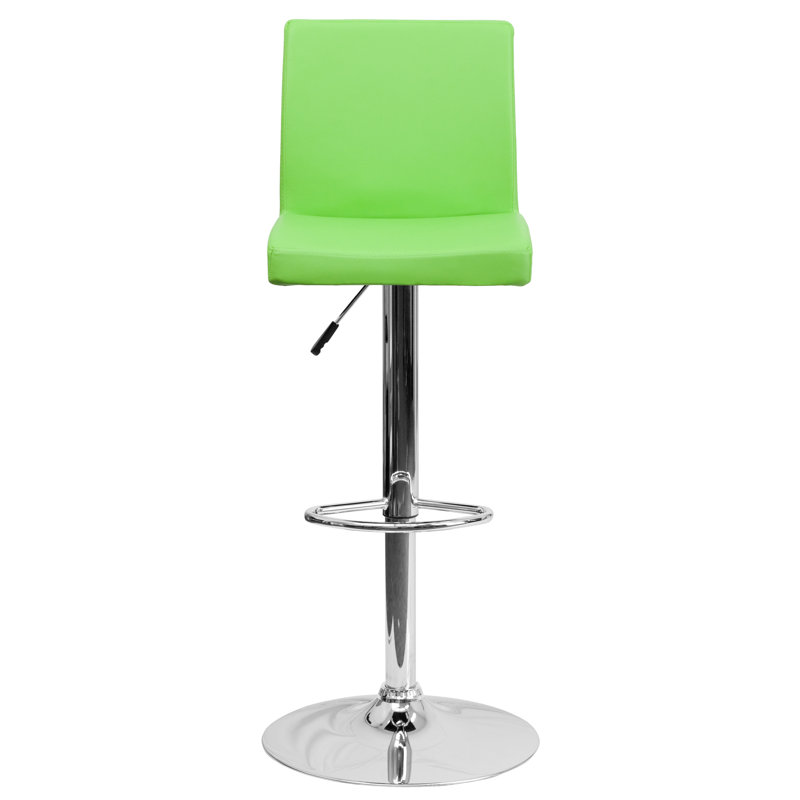Winnols Contemporary Vinyl Adjustable Height Barstool with Panel Back and Chrome Base, Green