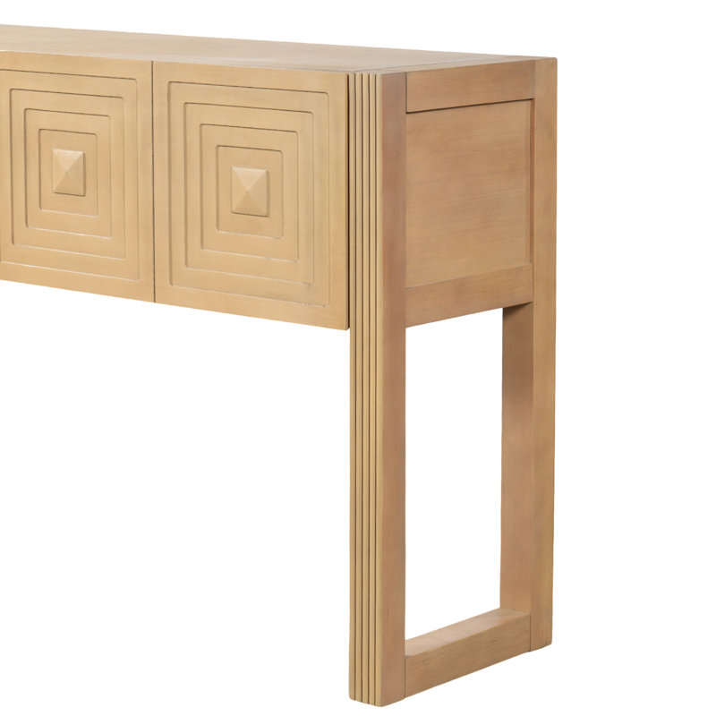 Console géométrique sculptée avec 3 tiroirs à fermeture en douceur, Light Brown