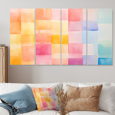 «Paster Color Cubes Patterns I» - art mural abstrait géométrique 4 pièces pour le salon