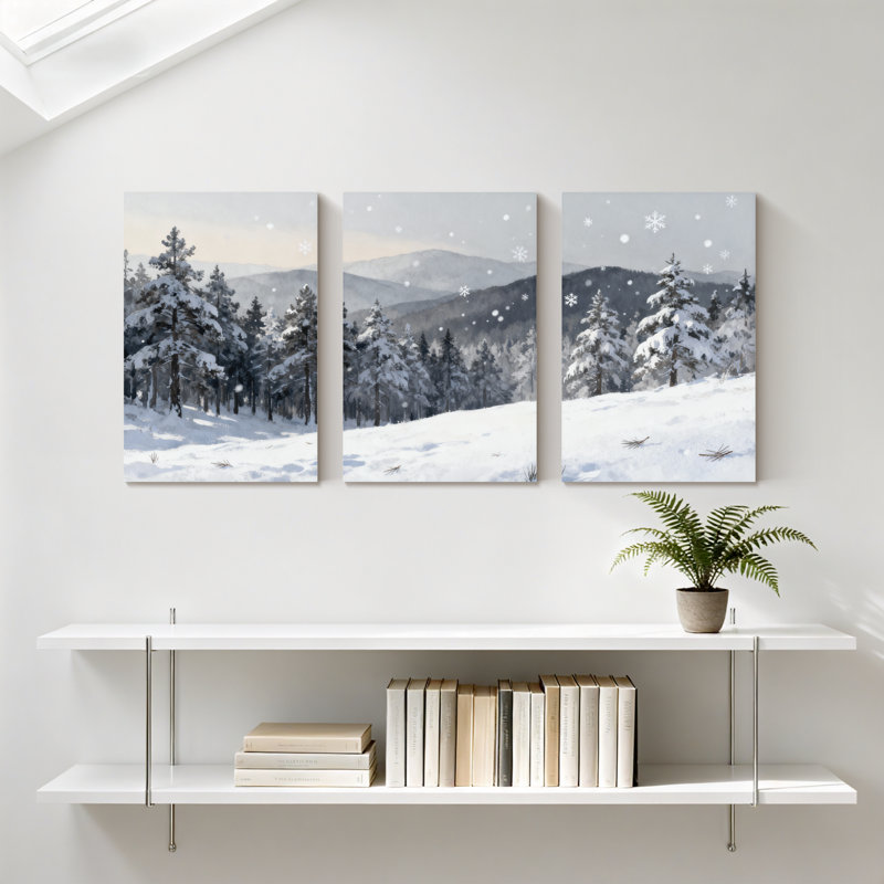 Hiver, forêt, paysage enneigé, paysage d'hiver, ensemble de 3 impressions sur toile, H 18 po x l 36 po