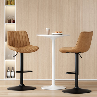 Ensemble de 2 tabourets de bar, tabourets pivotants réglables, tabourets avec dossier, chaises de bar en cuir de polyuréthane pour îlot de cuisine rustique