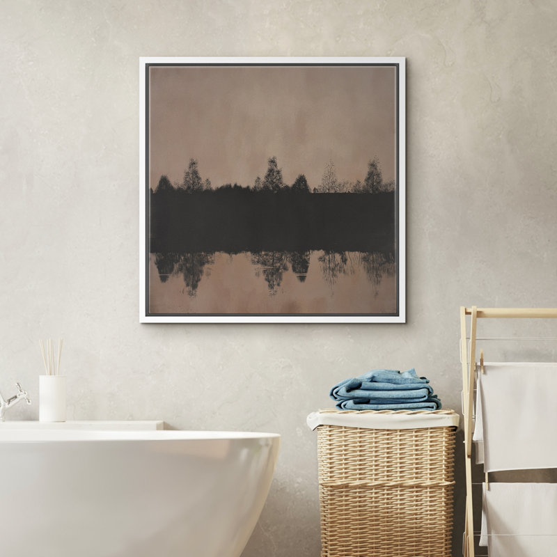 Minimal sépia forêt réflexion calme nature silhouette décoration murale pour le salon chambre à coucher encadrée toile chambre à coucher principale œuvre d'art