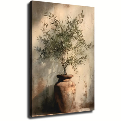 Olive Branch in Rustic Terracotta Canvas Wall Art Framed Ready to Hang Living Room Bedroom Home Decor