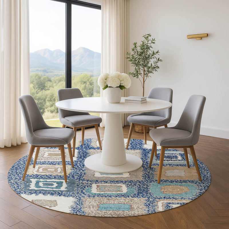Premium Machine Washable Ariel Geometric Rug, Round 8'