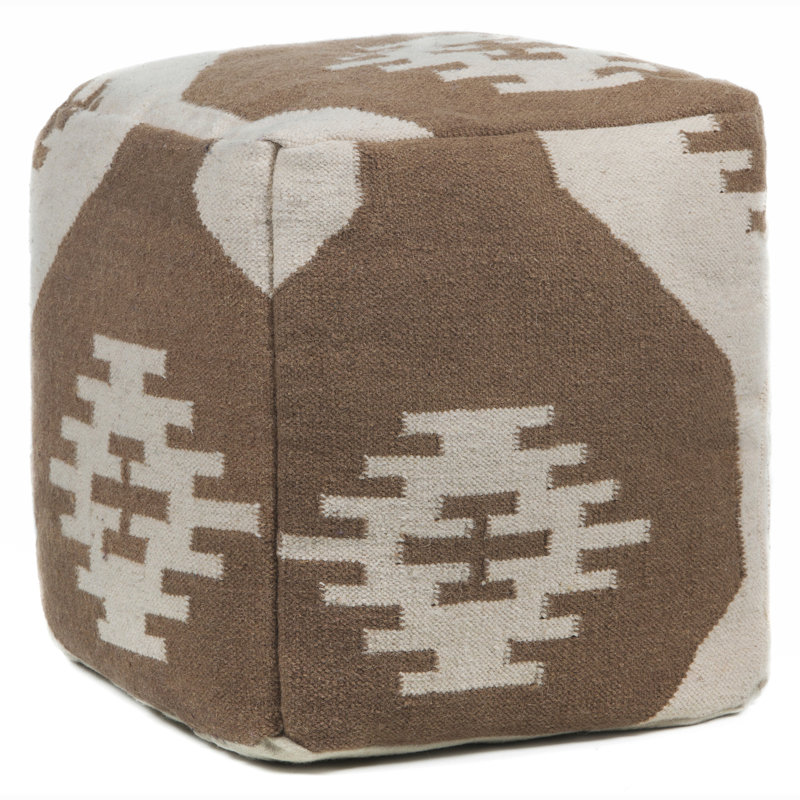 Caden Upholstered Pouf, Brown/Cream Polyester Blend
