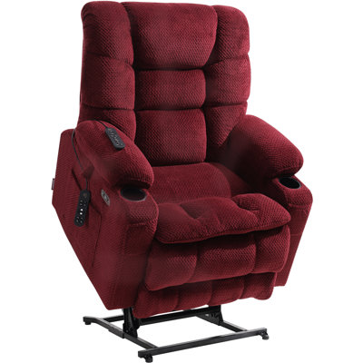 Lay Flat Power Lift Recliner Chair with Heat and Massage, Dual Motor Electric Lift Chair for Elderly for Postoperative Recovery, 400lbs Heavy Duty, Cup Holders, Lumbar Pillow, Burgundy