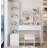 Full Body Mirror Cabinet + Round Mirror LED Vanity Table + Cushioned Stool, 17" Diameter LED Mirror, Touch Control, 3-Color, Brightness Adjustable, Large Desktop, Multi-Layer High Capacity Storage-114364856