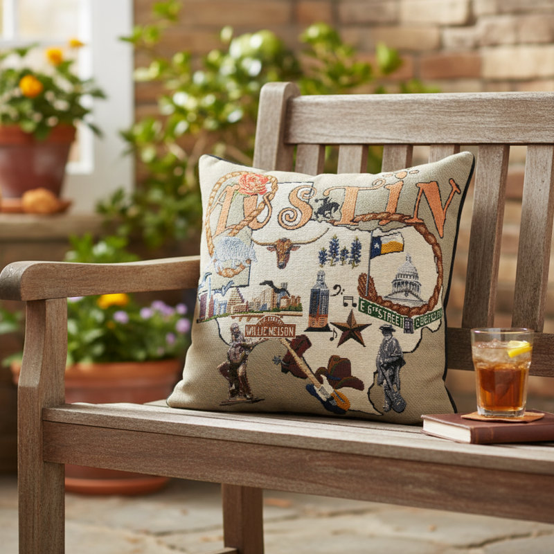 Coussin décoratif carré en mélange de coton brun et orange manuel 17 po x 17 po Woodworkers & Weavers