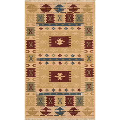 Tapis décoratif jaune en laine nouée à la main JiJum Southwestern