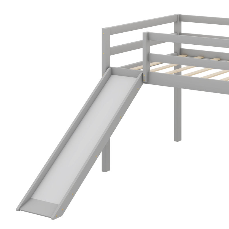 Lit mezzanine simple avec plusieurs fonctions, livré avec une glissade excitante pour plus de divertissement, Gris