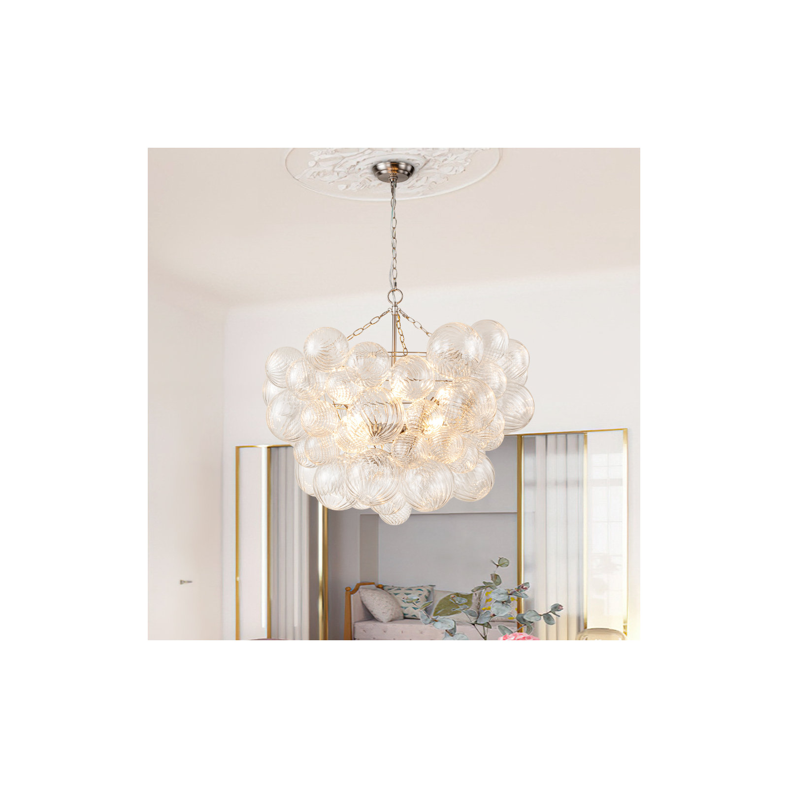 8 - Light Dimmable Chandelier, Nickel