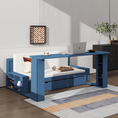 Queen Size Daybed Featuring A Detachable Desk - Includes Storage Drawers And A Hydraulic Side Table