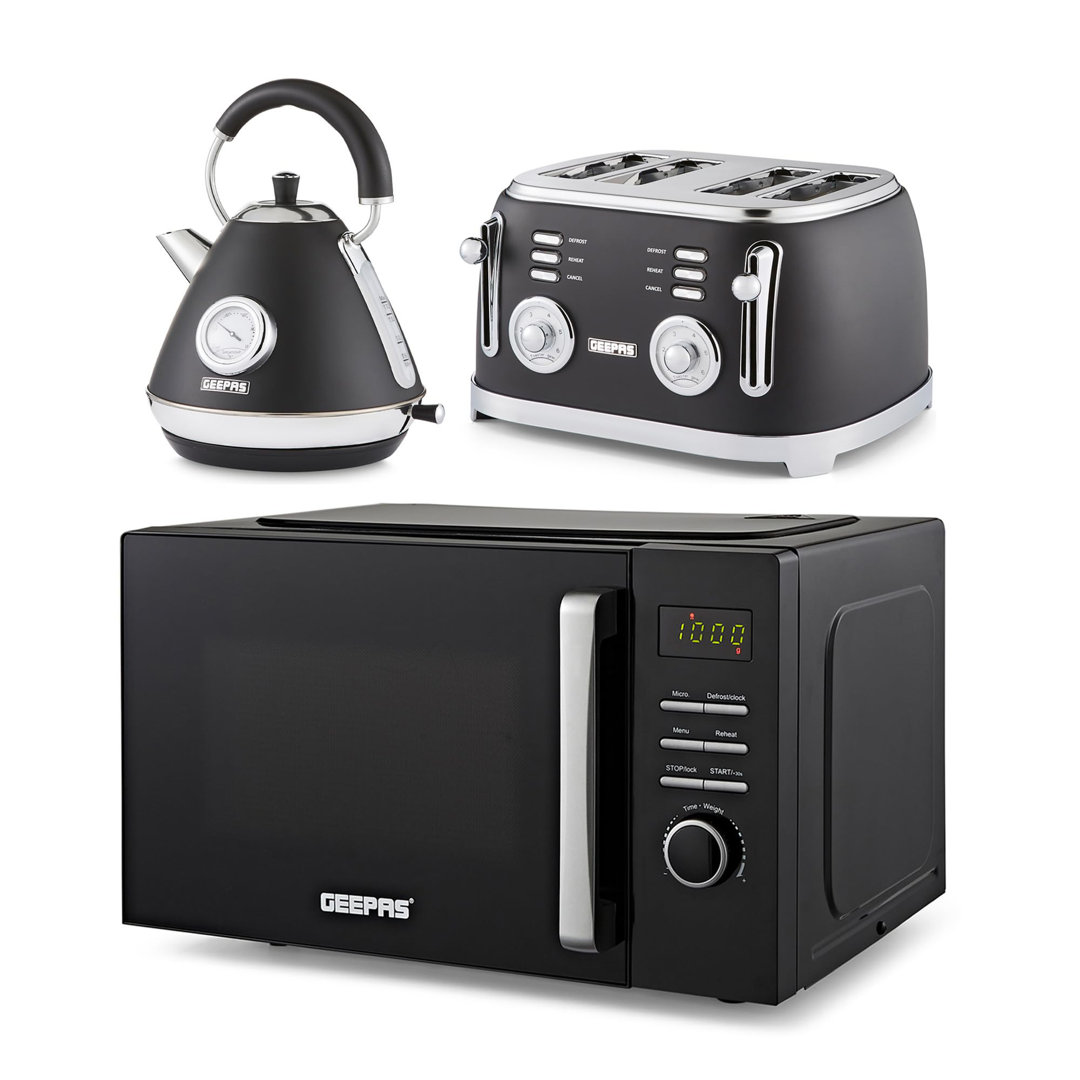 GEEPAS 23L Digital Microwave Oven, 1.7L Kettle & Toaster Kitchen Combo Set | 3000W Rapid Boil Cordless Jug Kettle | 930W Toastie Machine | 60 Min Time