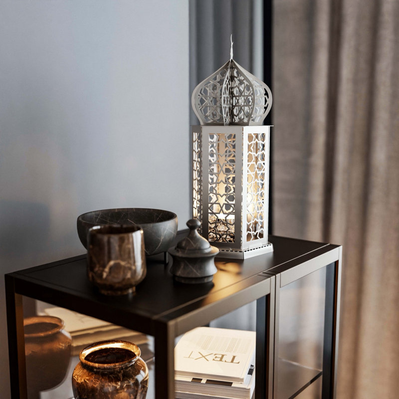 Lanterne en métal de style marocain, bougeoir décoratif découpé au laser avec fleuron en forme de croissant de lune, décoration Ramadan Eid Home