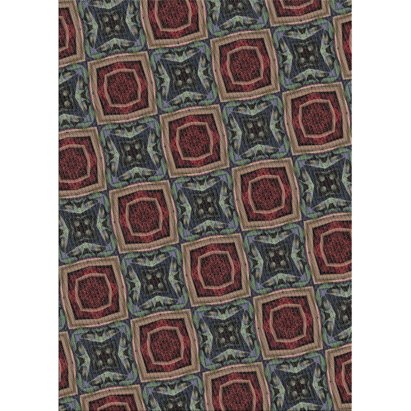 Tapis rouge/bleu tissé à la machine, Rectangle 5 pi x 7 pi