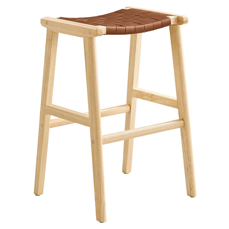 Modway Saoirse Counter/Bar Stools, Bar Stool (29.5” Seat Height), Brown Leather/Natural Frame