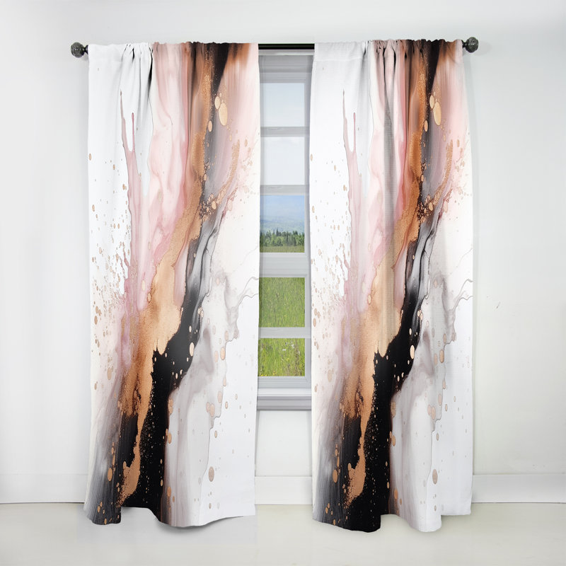 Rymill - Pink Gold Texture Splash Marble I - Abstract Marble Curtain - Velvet Room Darkening - 1 panel, 52" W x 120" L