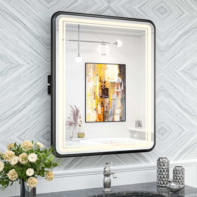 Miroir de salle de bain rectangulaire Demivion, 36 po x 28 po, Noir mat