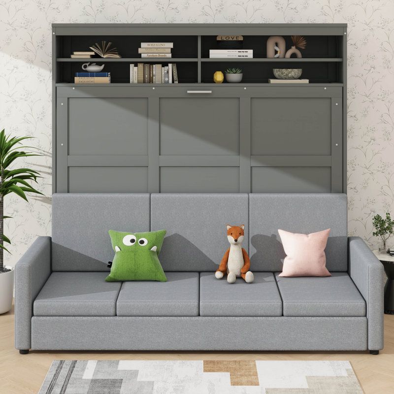 Space-Saving Queen-Sized Wall-Mounted Foldable Murphy Bed, Gray