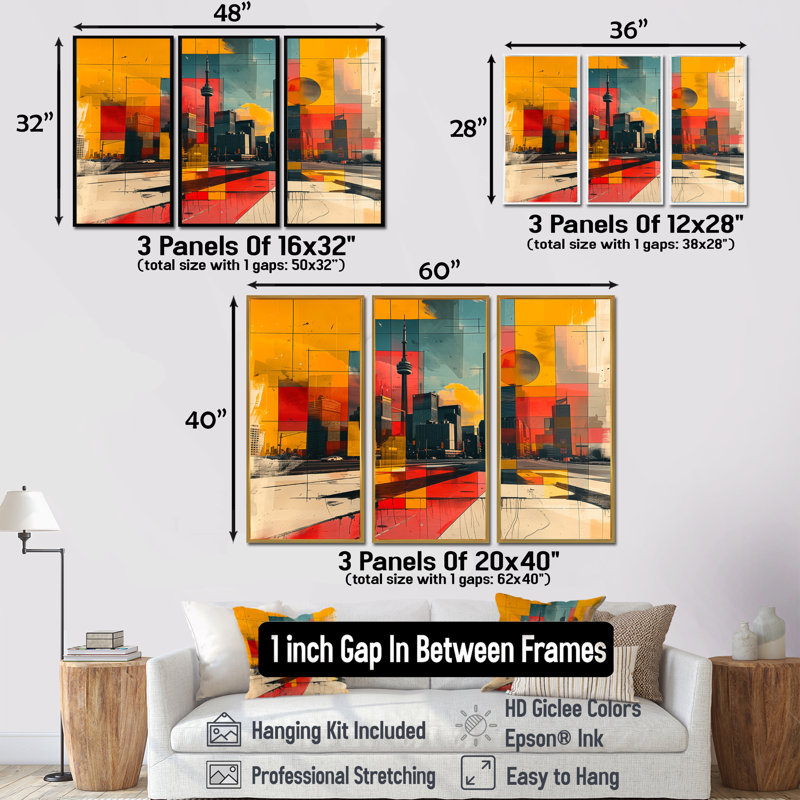 Tiphaine - ensemble d'impressions murales City Toronto, H 28 po x l 12 po x P 1 po, Toile avec cadre flottant noir