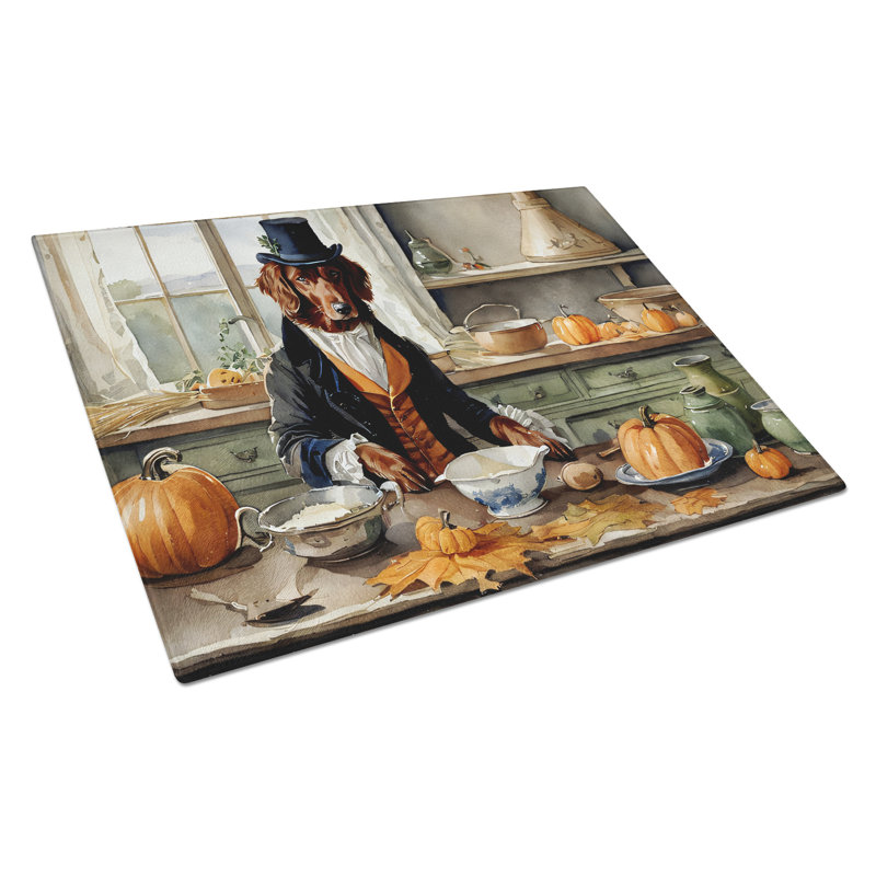 Irish Setter Fall Kitchen Pumpkins Glass Cutting Board Large